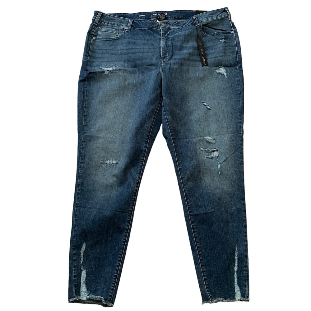 Lane Bryant Blue Mid-Rise Super Stretch Skinny Distressed Jean 24R